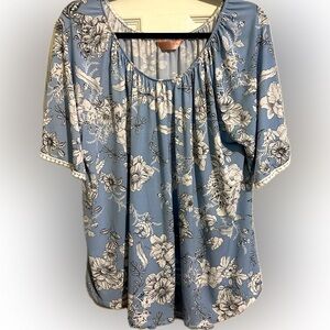 EUC Blue & White Floral Blouse | 2X